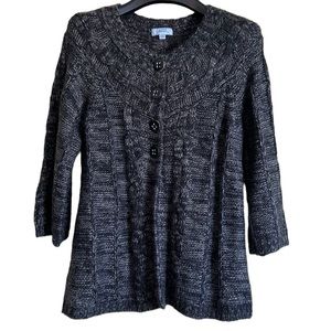Jessica Womens cardigan cabled‎ knit medium black tweed